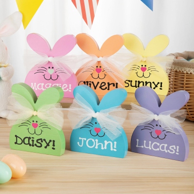 Personalized Easter Bunny Wooden Ornament with Bow, Custom Name Easter Home Decor, Easter Party Favor, Easter Gift for Kids/Boys/Girls