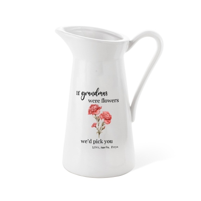 Custom Name Birth Flower Vase, If Grandma Were Flowers We'd Pick You Family Ceramic Mug Vase, Home Decor, Birthday/Mother's Day Gift for Mom/Grandma