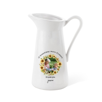 Custom Name & Photo Flower Vase, If Grandma Were Flowers We'd Pick You Family Ceramic Mug Vase, Home Decor, Birthday/Mother's Day Gift for Mom/Grandma
