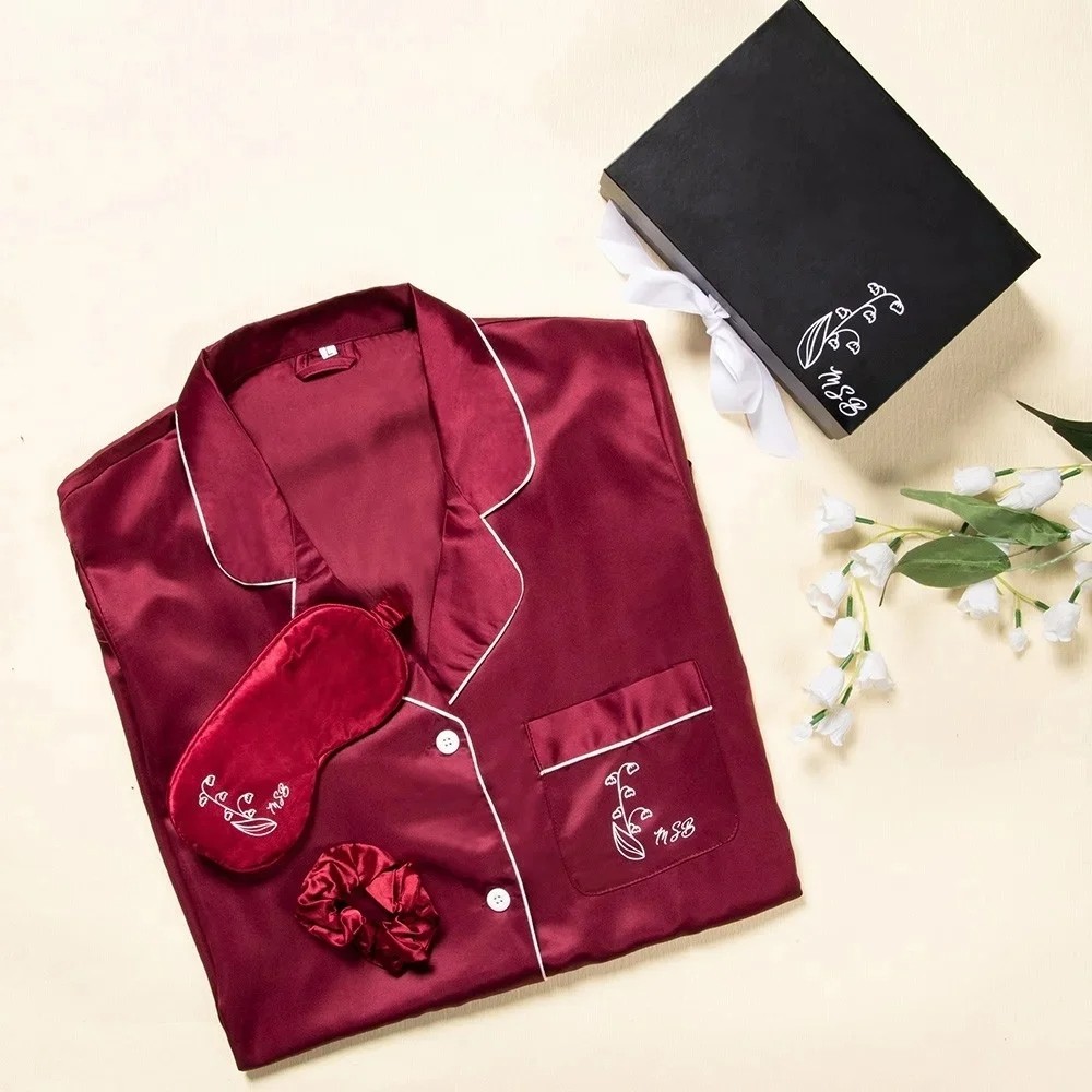 Custom Name Birth Flower Satin Nightgown