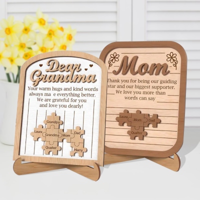 Personalisierte Puzzlekarte auf Holzbrett, personalisierbar mit Namen, perfektes Muttertagsgeschenk, einzigartiges und herzliches Geschenk für Mama