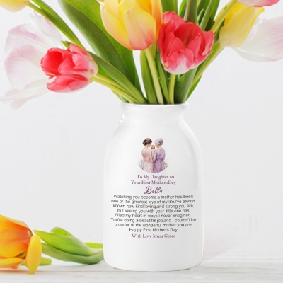 Personalisierte Vase für die neue Mama von Oma, individuelles Geschenk zum ersten Muttertag, drei Größenoptionen, herzerwärmendes Andenken für die Tochter