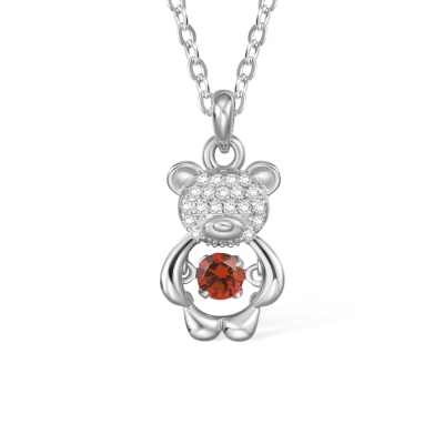 Personalized Zircon Bear Birthstone Necklace, Dainty Sterling Silver 925 Gemstone Jewelry, Birthday/Anniversary Gift for Girl/Women/Her