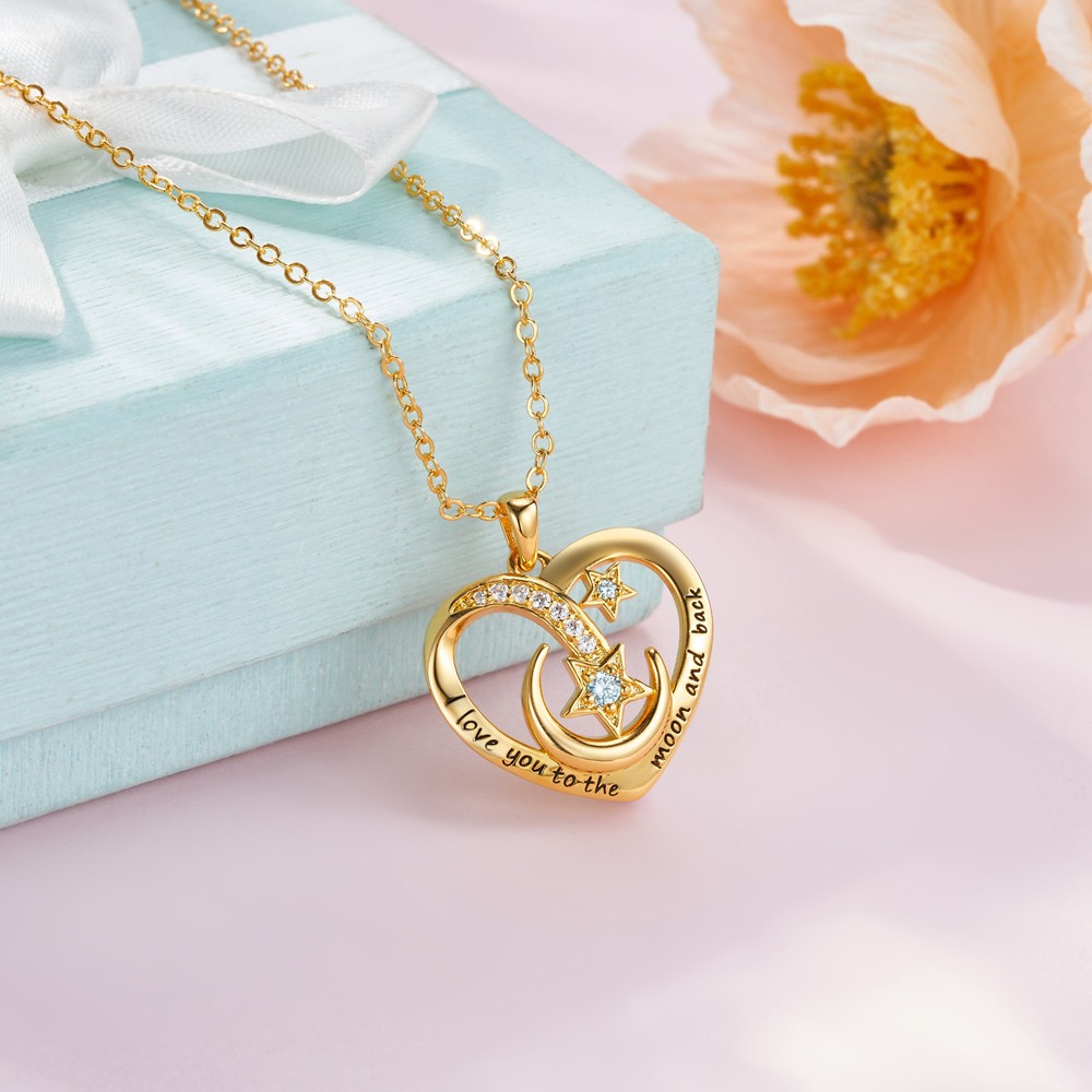 Star and moon heart necklace