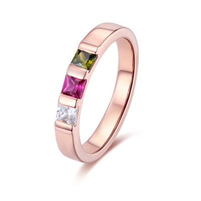 Personalized 1-6 Square Birthstone Ring, Dainty Sterling Silver Gemstone Ring, Women's Jewelry, Birthday/Mother's Day/Anniversary Gift for Mom/Her