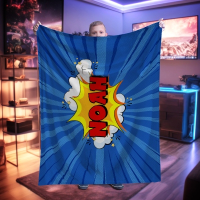 Personalized Comic-Inspired Blanket with Name, Flannel/Sherpa Soft Bed Couch Throw, Home Decor, Housewarming/Birthday Gift for Kids/Teens/Family