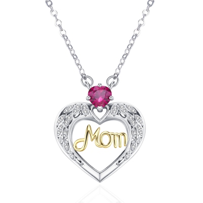 Personalized Birthstone Mother's Heart Necklace with Cubic Zirconia, Sterling Silver 925 Women's Jewelry, Birthday/Mother's Day Gift for Mom/Grandma