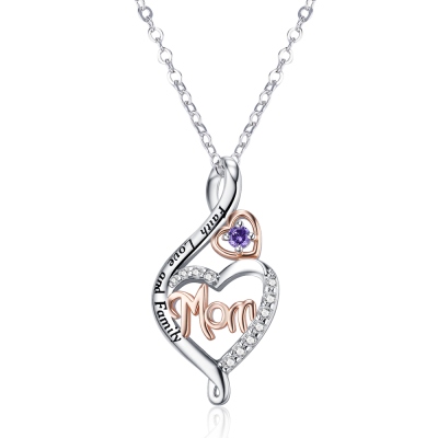 Personalized Engraved Mother's Heart Necklace with Birthstone, Sterling Silver 925 Women's Jewelry, Birthday/Mother's Day Gift for Mom/Grandma