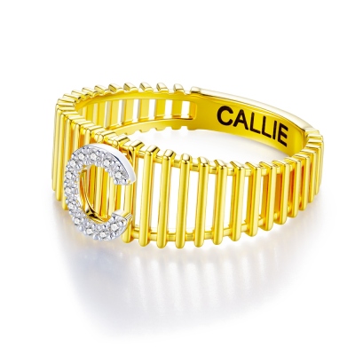 Personalized Diamond Letter Ring with Name, Custom Initial Lined Cage Bar Statement Ring, Birthday/Anniversary/Mother's Day Gift for Her/Mom/Women