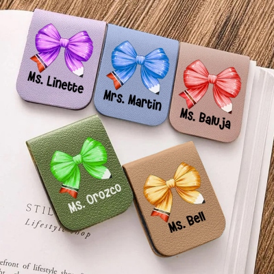 Personalized Coquette Bow Pencil Magnetic Bookmark with Name, Leather Bookmark Clip, Page Marker, Book Accessory, Gift for Teachers/Book Lovers