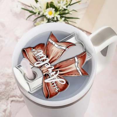 Custom Name Coquette Bow Ball Sports Tumbler Topper, Acrylic Tumbler Name Plate for 30/40oz Stanley Tumbler, Cup Accessories, Gift for Sports Lovers
