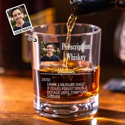 Personalized Photo & Name Prescription Wine Glass, 10oz Whiskey Old Fashioned Glass, Birthday/Father's Day/Wedding Gift for Dad/Husband/Groomsmen