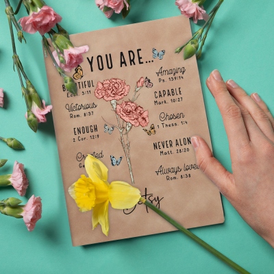 Personalized Name Birth Flower Bible Verses Notebook, A5/A6 Leather Floral Self-love Journal, Bible Study Notebook, Christian Gift for Women/Girls