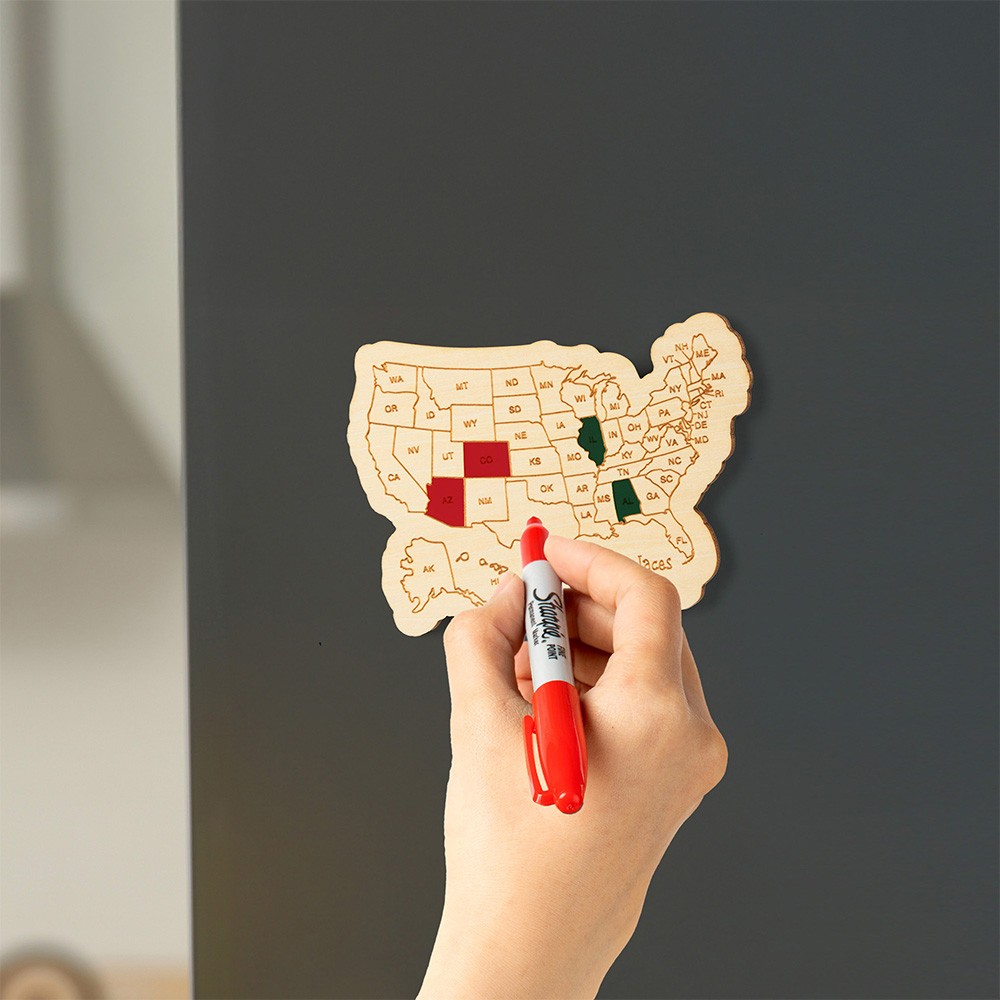 Personalized Travel Map Fridge Magnet Commemorative Vacation Magnet 50 States Custom Wood Ornament