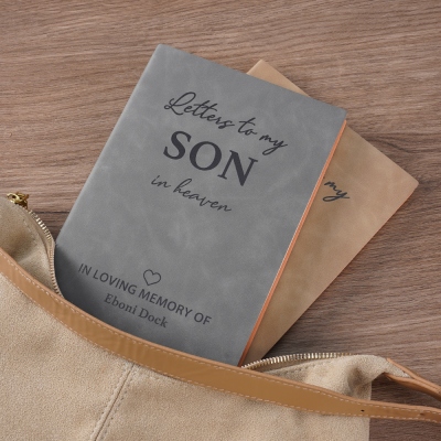 Personalized Name Letters to Son in Heaven Notebook, In Loving Memory of Son Leather A5 Journal, Loss of Son Present, Memorial Gift for Parents