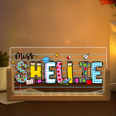 Personalized Name Teacher's LED Night Light, Acrylic Night Lamp with Wooden Base, Teacher's Day/Appreciation Gift for Teachers/Mentors/Educators