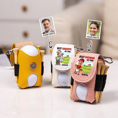 Personalized Name Face Photo Golf Ball & Tees Pouch, PU Leather Golf Ball Storage Bag with Belt Clip, Golf Accessories, Gift for Golf Lovers/Players