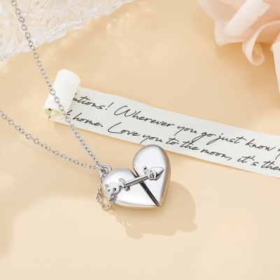 Personalized Heart Necklace with Openable Love Letter, Dainty Heart and Cupid Arrow Pendant Necklace, Valentine's Day/Anniversary Gift for Her/Couple