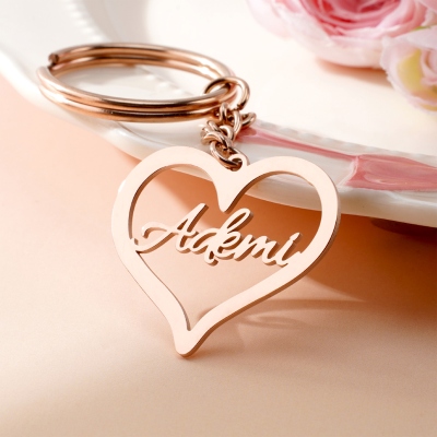 Personalized Heart Keychain with Name, Bag Charm Backpack Accessory, Birthday/Mother's Day/Valentine's Day Gift for Her/Mom/Couple/Best Friend