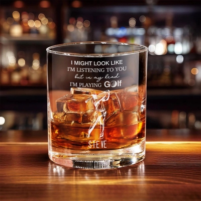Personalized Name Golfer Wine Glass, 10oz Bourbon Whiskey Old Fashioned Glass, Retirement/Birthday/Father's Day Gift for Golf Lovers/Him/Dad/Grandpa