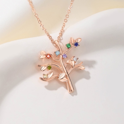 Collier arbre généalogique personnalisé avec pierres de naissance, bijou familial délicat en argent sterling 925, cadeau d'anniversaire/fête des mères pour elle/maman/grand-mère