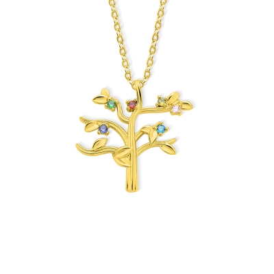 Collier arbre généalogique personnalisé avec pierres de naissance, bijou familial délicat en argent sterling 925, cadeau d'anniversaire/fête des mères pour elle/maman/grand-mère
