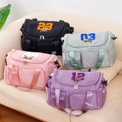 Personalized Name & Number Ball Sports Duffle Bag, Waterproof Weekender Bag, Overnight Bag with Shoulder Strap, Gift for Sports Lovers/Players/Coaches
