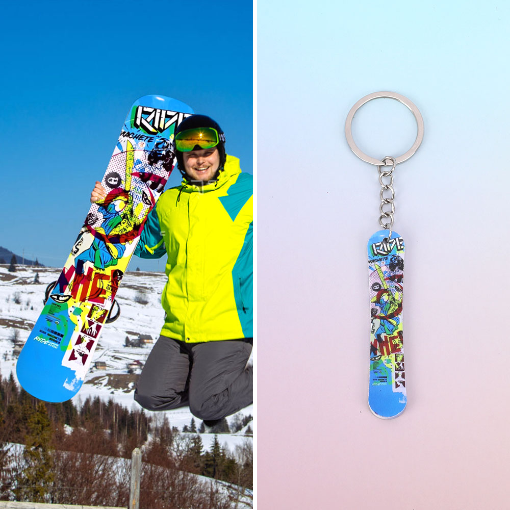 Personalized Photo Snowboard Keychain, Acrylic Miniature Snowboard