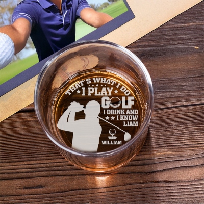Anpassat namngraverat golfvinglas med botten, 283 g gammaldags whiskyglas, pensions-/födelsedags-/fars dagspresent till golfälskare/honom/pappa/morfar