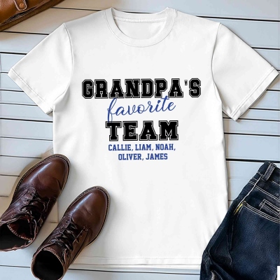 Personalized Papa's Favorite Team T-Shirt with Kids' Names, Multicolor 100% Cotton Crewneck T-Shirt, Birthday/Father's Day Gift for Dad/Grandpa