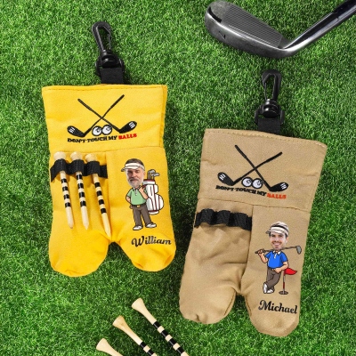 Anpassad golfbollsäck med namn och ansiktsfoto, tecknad figur, teehållare, golfbollsväska med karbinhake, golftillbehör, present till golfälskare