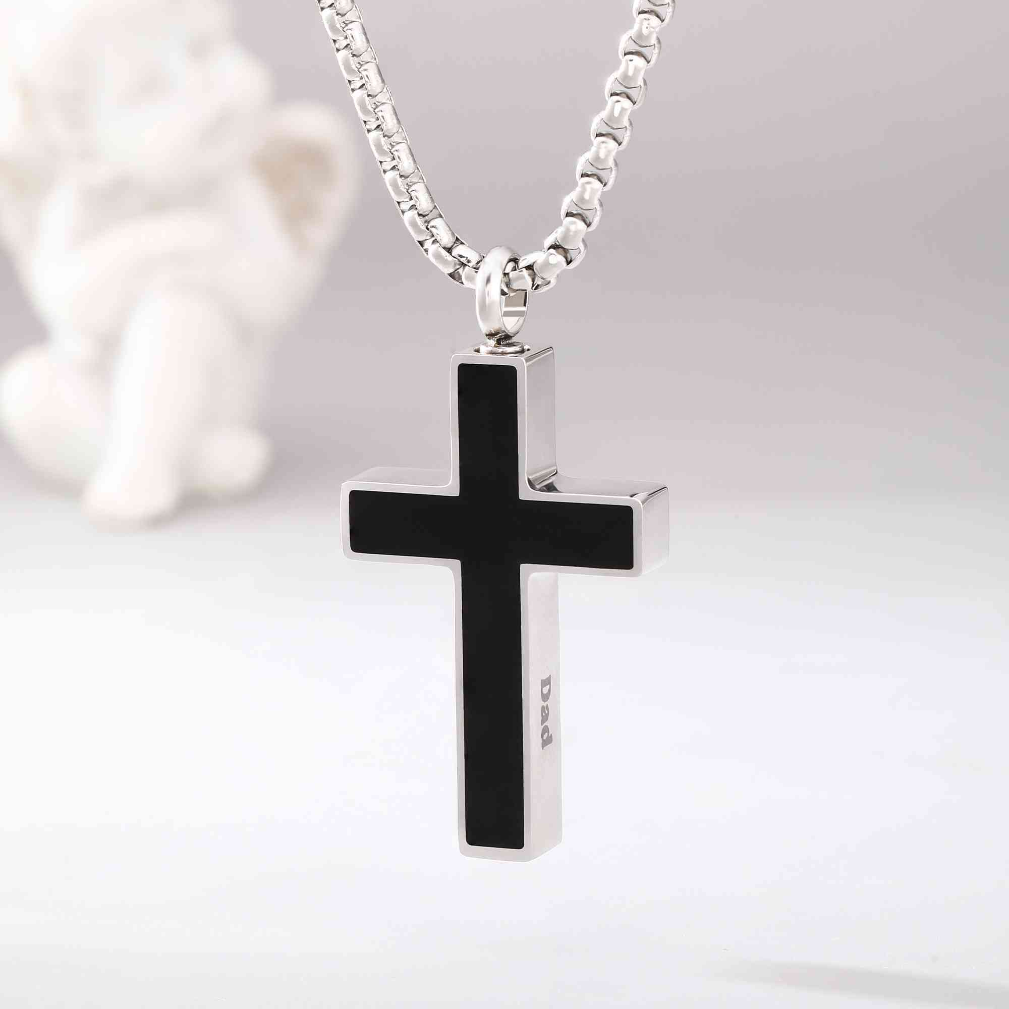 Personalized 1-3 Sides Engraving Urn Cross Necklace, Cremation