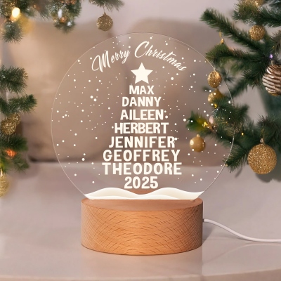 Personalized 2-10 Names Family Christmas Tree LED Night Light, Acrylic Night Lamp with Wooden Base, Home Decor, Christmas Gift for Family/Grandparents