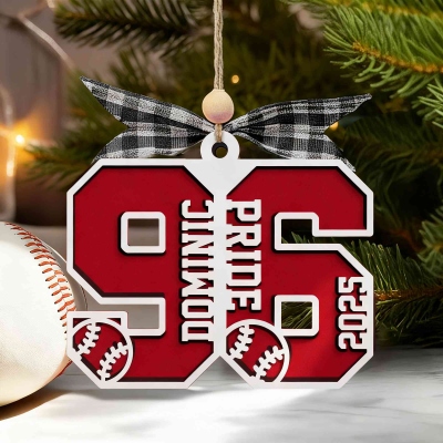 Personalized Number Bow Sports Ball Ornament with Name, Wooden Christmas Tree Hanging Decor, Home Decor, Christmas Gift for Sports Lovers/Players