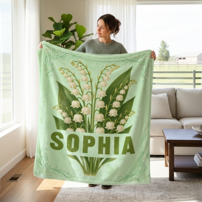 Personalized Name Birth Flower Blanket, Flannel/Sherpa Throw for Bed Couch, Home Decor, Birthday/Mother's Day/Christmas Gift for Gifts for Her/Sisters/Bridesmaids/Women