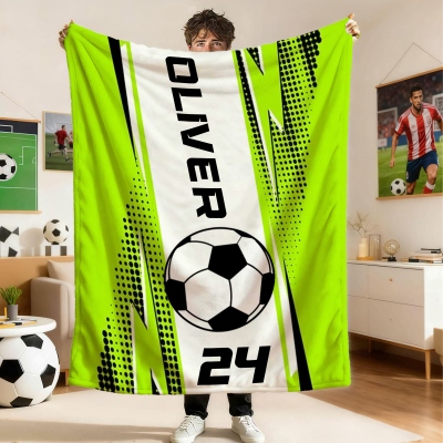 Custom Name & Number Dynamic Lightning Sports Ball Blanket, Flannel/Sherpa Throw for Bed Couch, Home Decor, Birthday/Christmas Gift for Sports Lovers