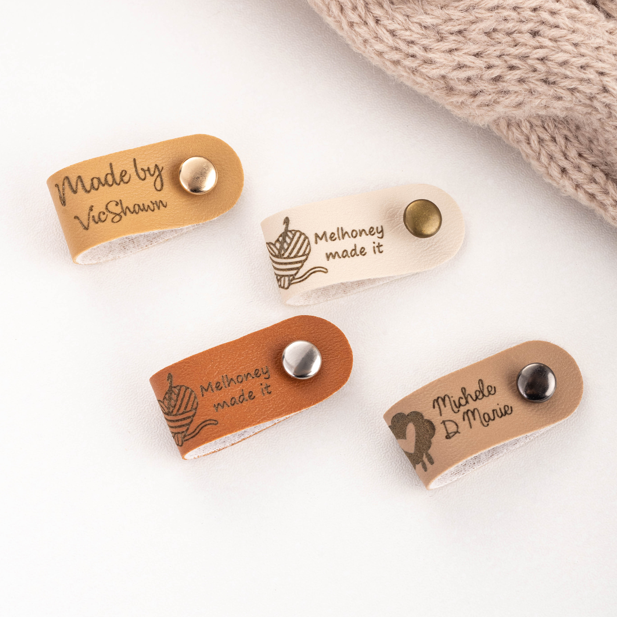Set of 10pcs)Custom Handmade Engraved Leather Tags for Knitting