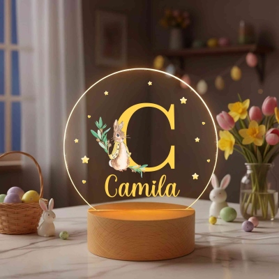 Personalized Name Peter Rabbit Bunny Alphabet LED Night Light, Acrylic Night Lamp with Wooden Base, Nursery Decor, Easter Gift for Kids/Boys/Girls