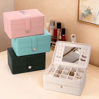 Custom Birth Flower & Name Travel Makeup Box, Multi-functional Makeup Mirror Box with Lights, Jewelry/Cosmetics Storage Box, Birthday Gift for Her