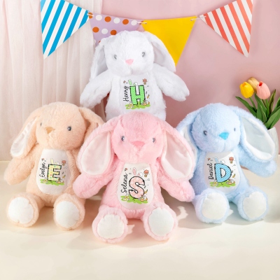 Custom Name Polka Dot Bunny Ears Alphabet Design Bunny Doll Toy, Soft Plush Stuffed Bunny, Easter Keepsake, Easter Gift for Newborns/Kids/Boys/Girls