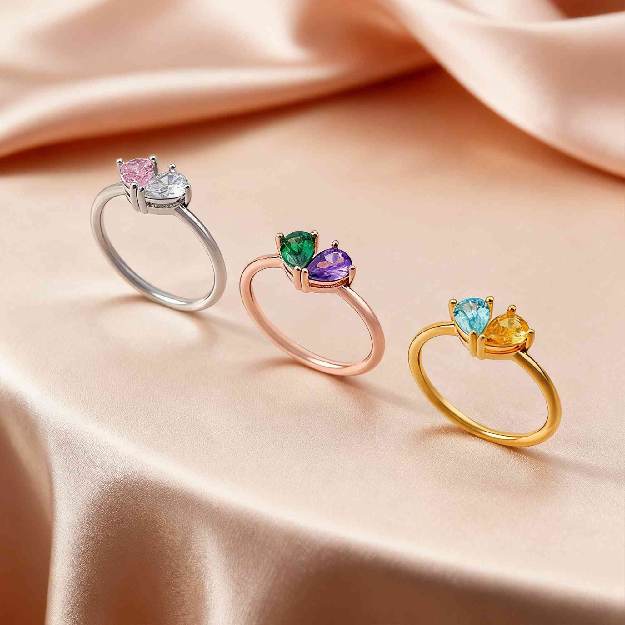 Personalisierter Herzring mit doppeltem Geburtsstein, Sterling Silber 925 Geburtssteinring, Verlobungsring für Frauen, Jahrestag/Muttertag/Hochzeitsgeschenk für Sie/Mama