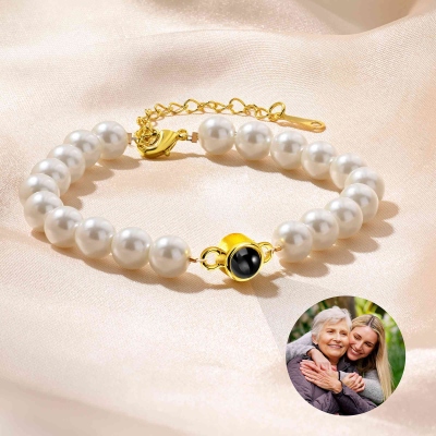 Custom Photo Projection Pearl Bracelet, Picture Inside Adjustable Bracelet, Birthday/Mother's Day/Anniversary Gift for Her/Mom/Couple/Best Friends