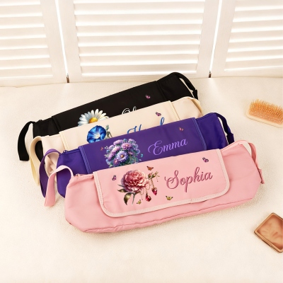 Custom Name Birthstone & Birth Flower Hair Tools Storage Bag, Straightener Curling Iron Bag with Heat Resistant Pad, Haircare Accessories, Gift for Women