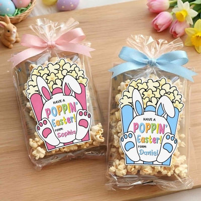 Personalisierte Namensaufkleber „Have a Poppin' Easter Bunny“, Geschenkanhänger, Etiketten für Geschenktüten, Gastgeschenke für Klassenaustausche und Ostergeschenke für Kinder