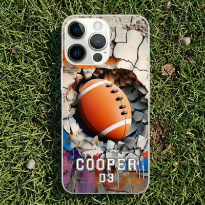 Personalisierte Handyhülle mit Sportball-Motiv, Name und Nummer, mehrfarbige TPU-Handyhülle für iPhone, Geburtstagsgeschenk für Sportbegeisterte/Sportler/Trainer