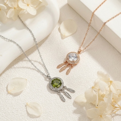 Personalized Dreamcatcher Necklace with Birthstone, Sterling Silver 925 Dainty Jewelry, Birthday/Mother's Day/Anniversary Gift for Her/Mom/Women
