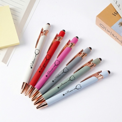 Custom Name Stethoscope Design Gel Pens (Set of 2), Stylus Retractable Ballpoint Pens, Birthday/Graduation/Appreciation Gifts for Nurses/Doctors