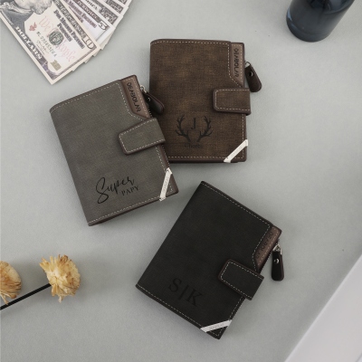 Personalized Foldable Photo Wallet with Name, Custom Vintage Leather Card Holder for Men, Father's Day/Birthday/Anniversary Gift for Dad/Boyfriend/Him