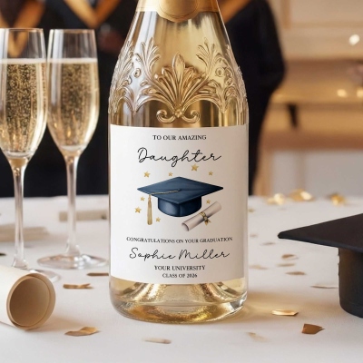 Personalized Name Graduation Cap Wine Stickers with Title & Year, Waterproof Wine Bottle Labels, Graduation Party Favors, Gifts for Graduates