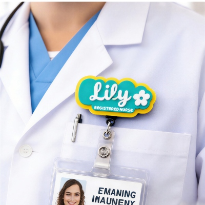 Personalised Pastel Badge Reel with 3D Name Plate, Acrylic RN Retractable ID Badge Holder, Birthday/Appreciation Gift for Nurses/Doctors/Medical Staff